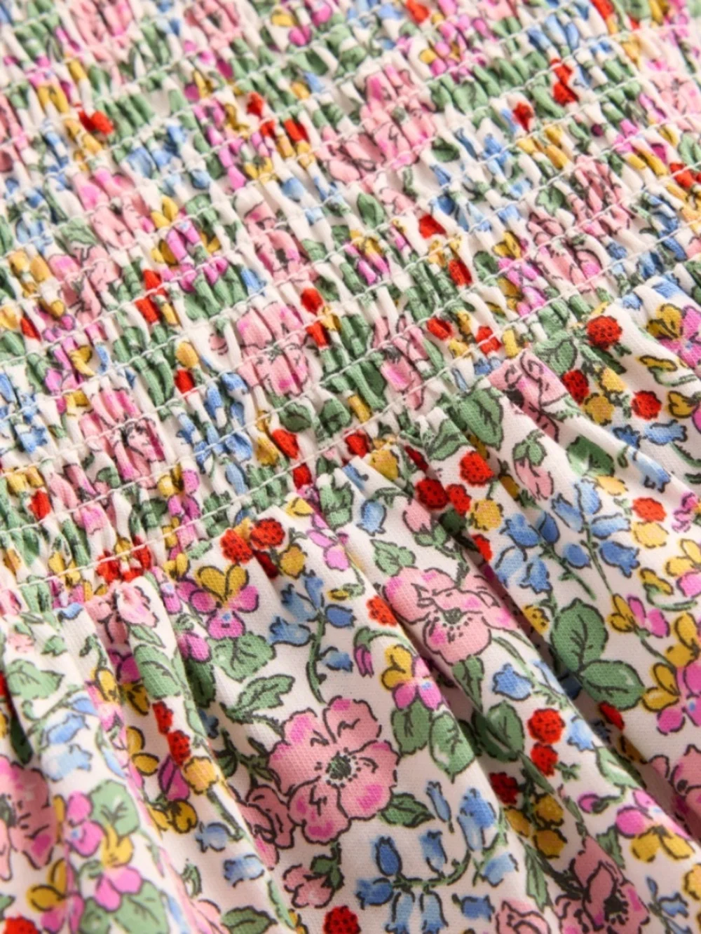 Mini Boden - Pink Berry Floral Aurora Smocked Long Sleeve Dress, Size 8-9y